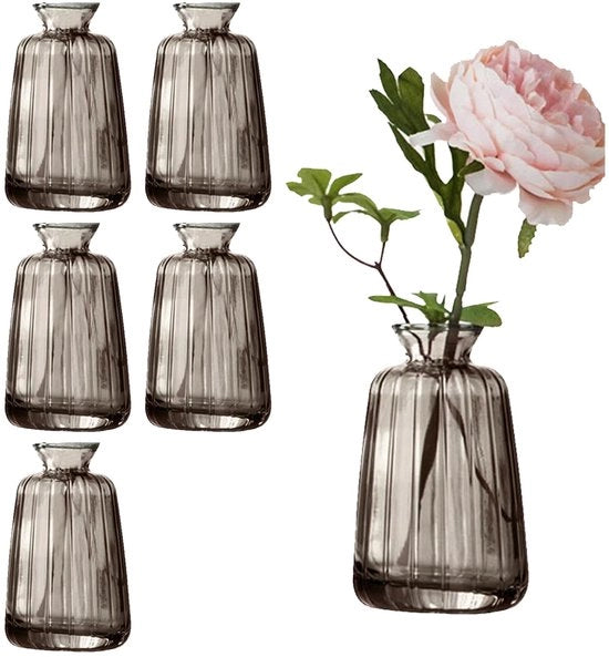 Set di vasi mini per decorazione di tavola, 6 pezzi, vasi da fiori mini per decorazione di tavola di matrimonio (11 × 6,5 cm, grigio)