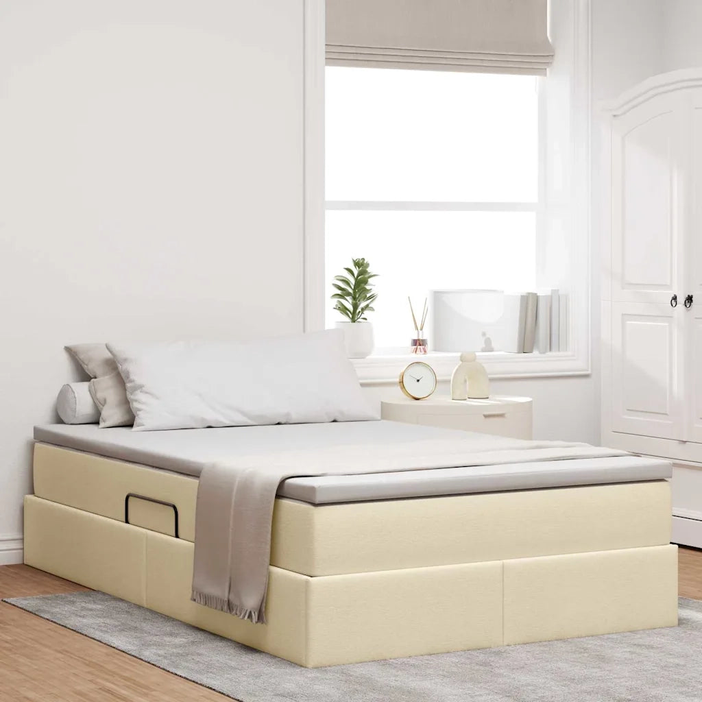 Letto con contenitore e materasso Crema 120 x 200 cm Poliestere