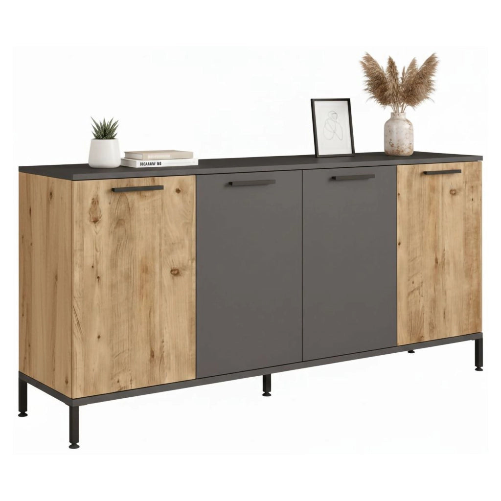 Madia Bratislava, Credenza 2 Ripiani, 160x40x72h cm Marrone Quercia