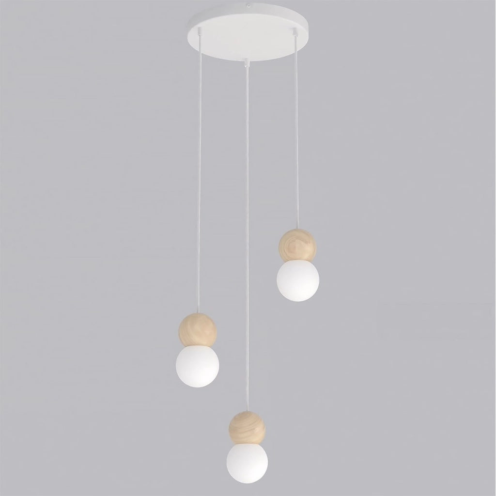 Lampada a sospensione LOOP in acciaio bianco e legno naturale