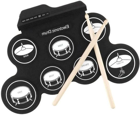 Tappeto di Pratica a Tamburo con 7 Pads in Silicone, Drum elettronico con 5 configurazioni, 8 canzoni demo e 3 ritmi