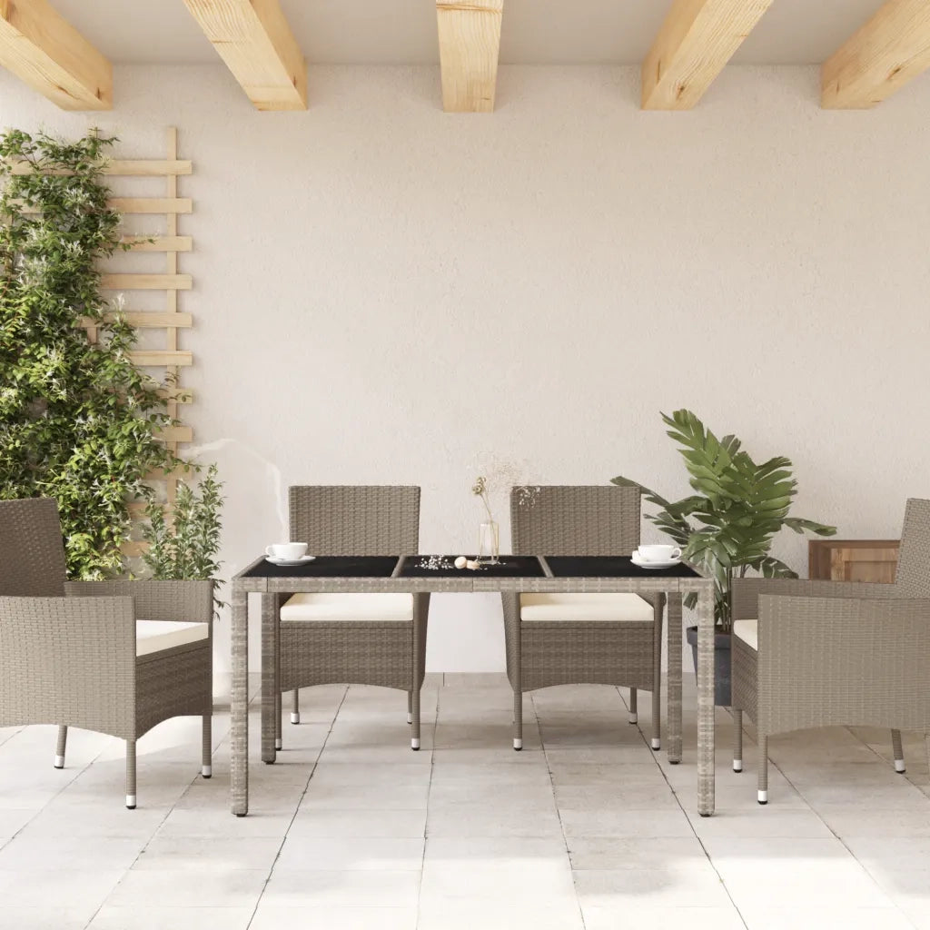 Tavolo Giardino | Tavolino da esterno Piano Vetro Grigio Chiaro 150x90x75 Polyrattan