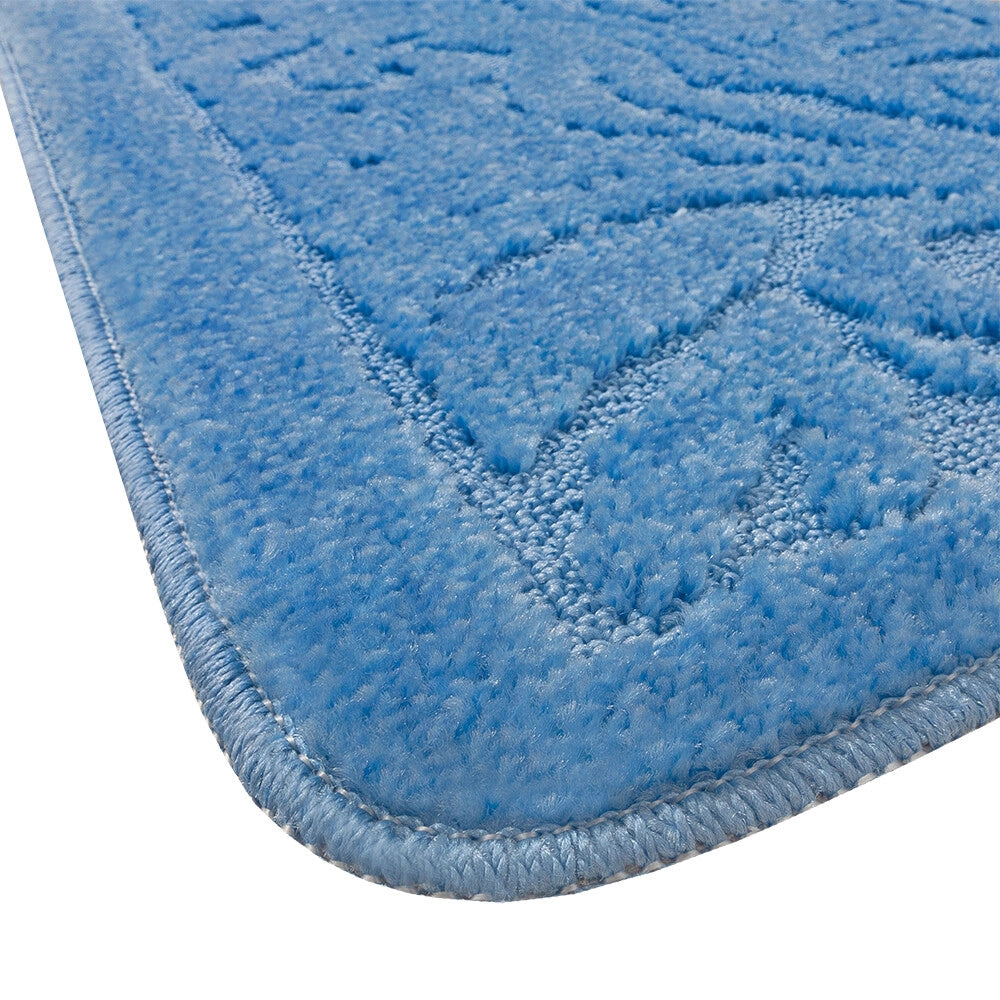 Tappeto Bagno Damascato Parure Azzurro Morbido Soffice Assorbente Antiscivolo Lavabile