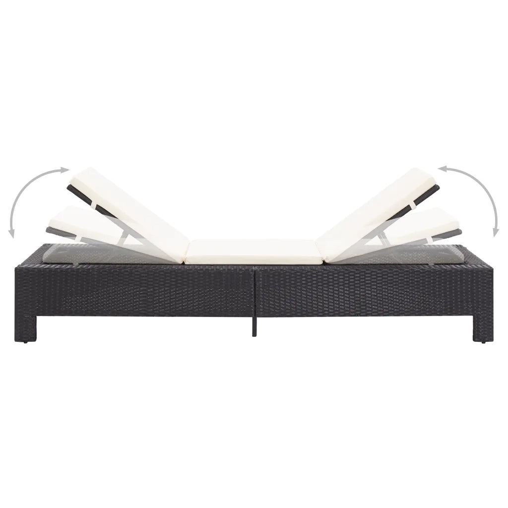 Lettino Prendisole con Cuscino Nero in Polyrattan 46234