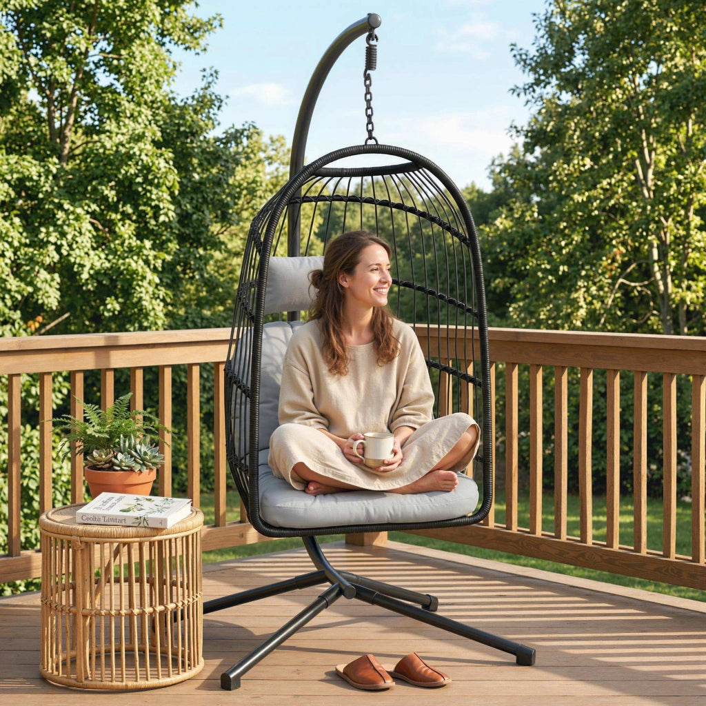 Sedia pieghevole in rattan con telaio cuscino cintura di sicurezza altezza regolabile
