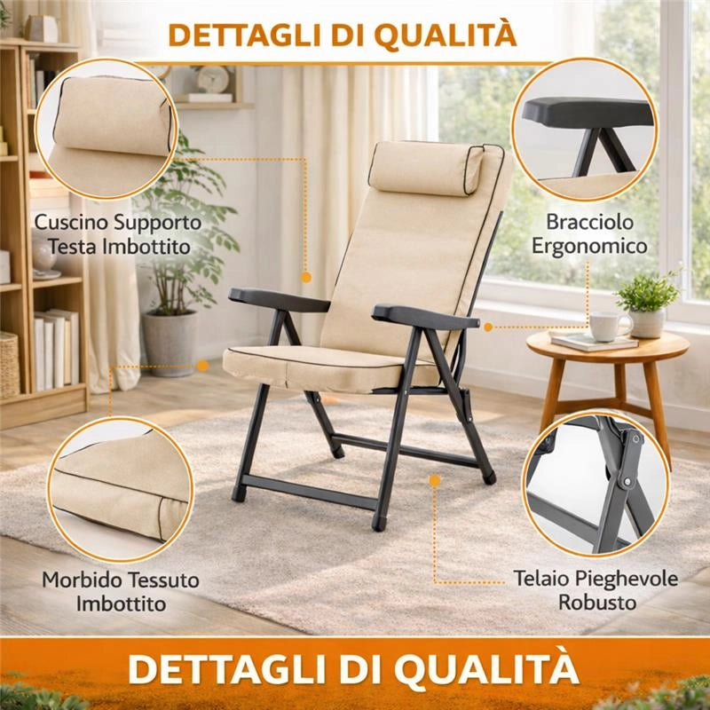 MAURY'S SEDIA ROMA IN POLICOTONE CON POGGIATESTA EXTRACONFORT, 6 POSIZIONI, COLORE SABBIA