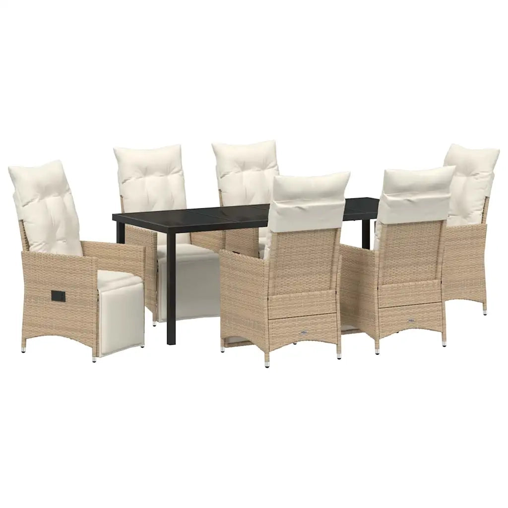 Set da Pranzo per Giardino con cuscino 7 pcs Beige polyrattan 3379588