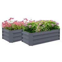 Set di 2 Letti per Orto in Lamiera Ondulata, 100L x 50l x 30H cm, Grigio