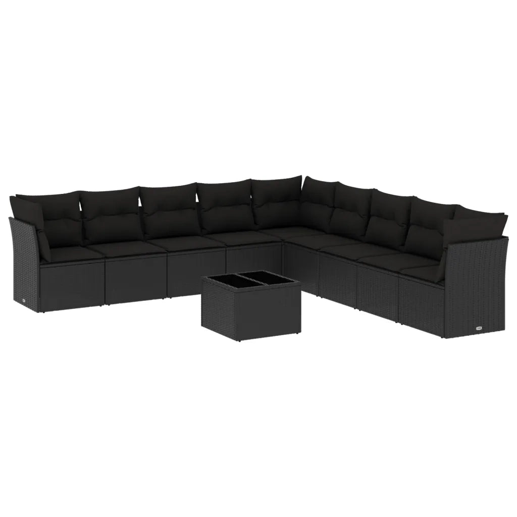 Set Divani da Giardino 10pz con Cuscini in Polyrattan Nero