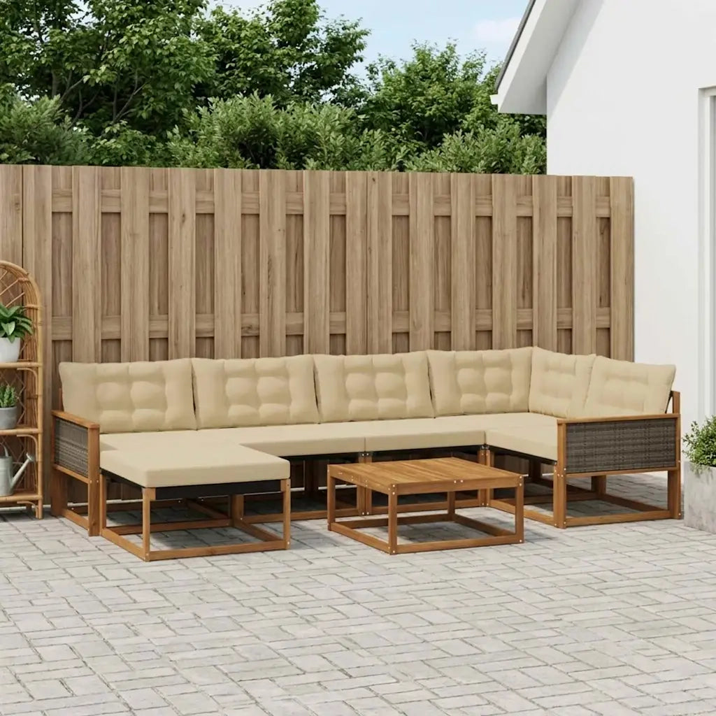 Set di divani da esterno con cuscino 7 pcs Naturale e Beige 3381549