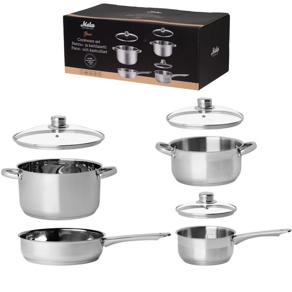 Set Batteria di Pentole di 7 Pezzi con Coperchio in Vetro Acciaio Inox