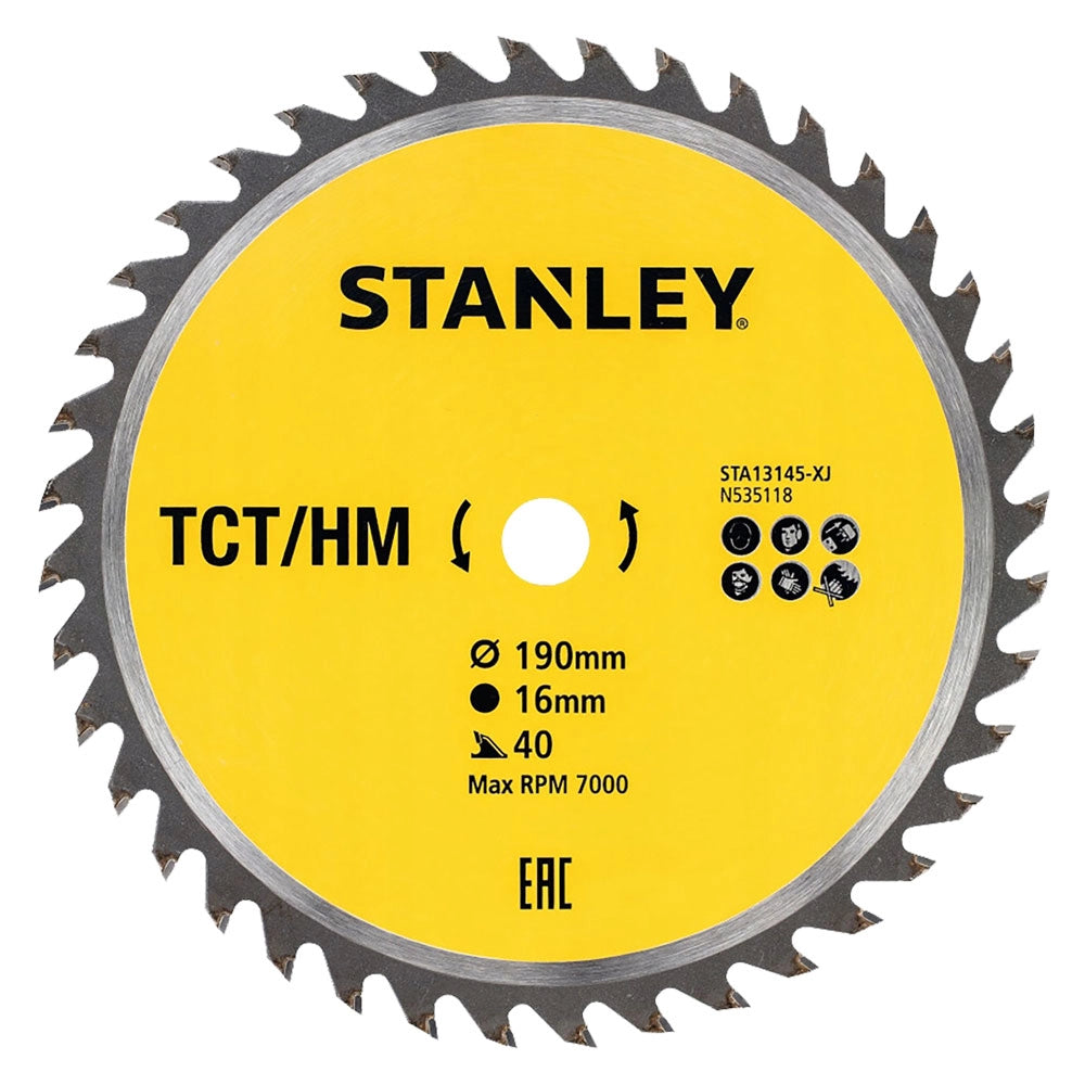LAMA PER SEGA CIRCOLARE 'DENTI MEDI' ø 190 mm - foro 16 mm  - STANLEY