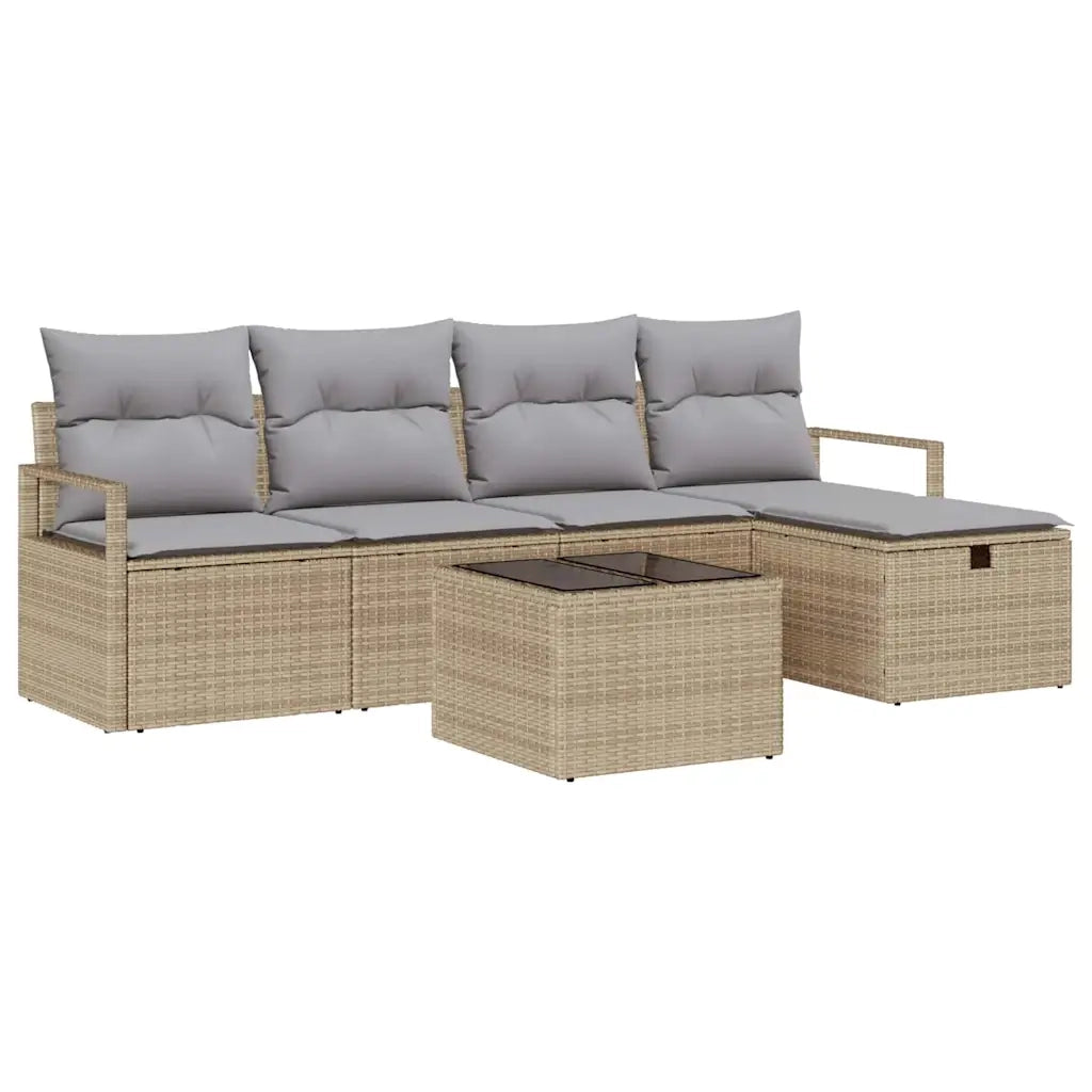 Set Divano da Giardino con cuscino 6 pcs Beige Poly Rattan 3360501