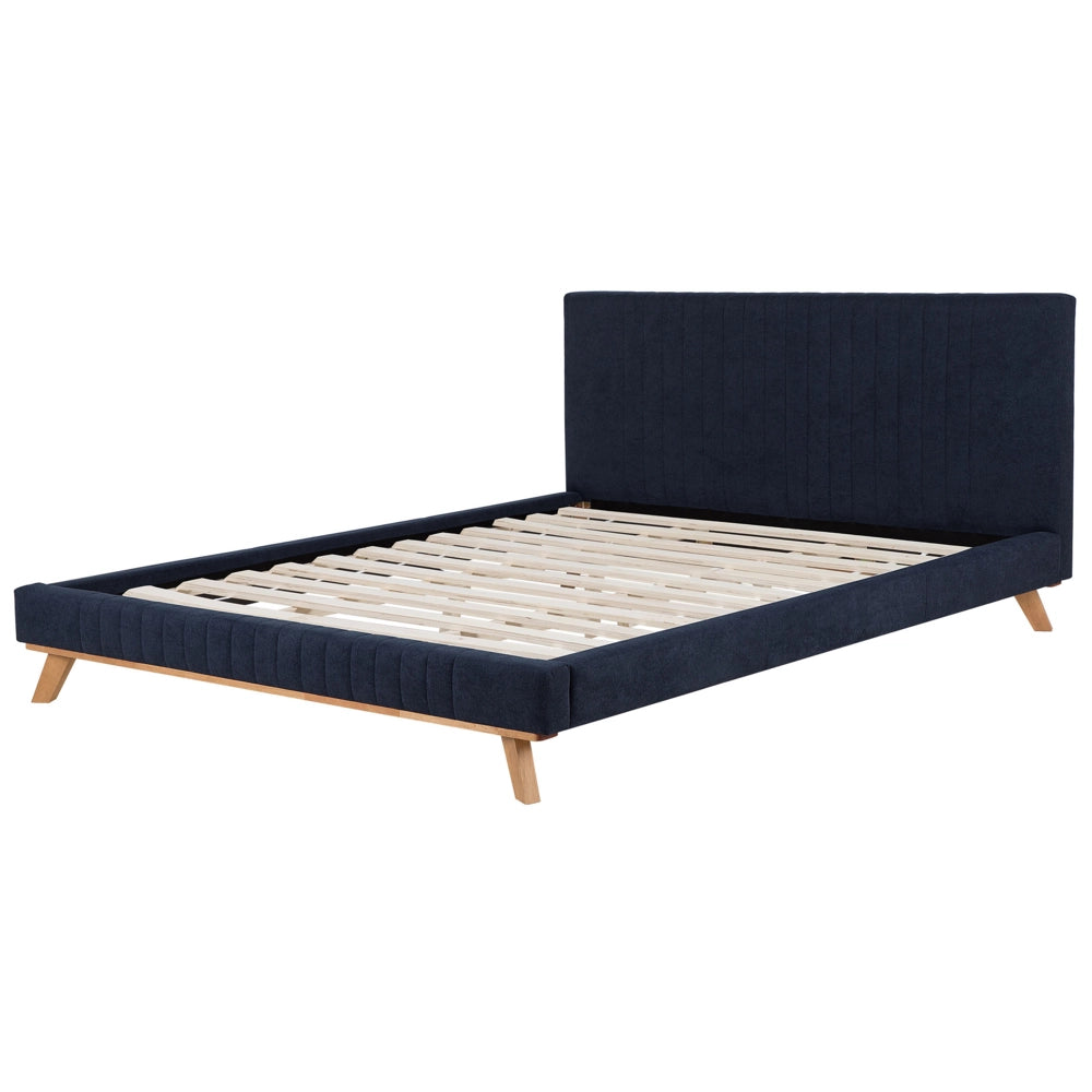 Letto 180 x 200 cm ciniglia blu scuro con struttura imbottita testiera trapuntata a canale