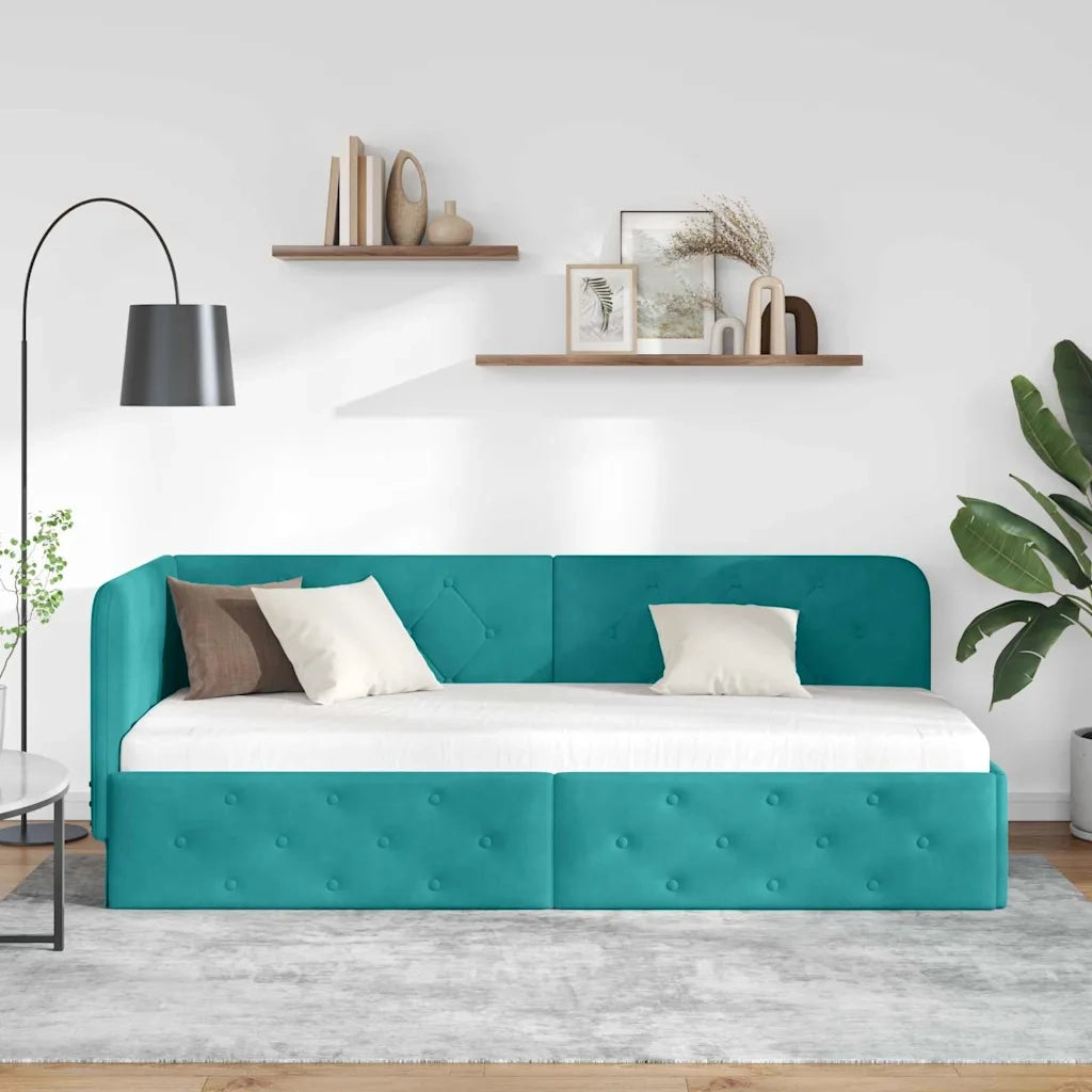 Cornice del letto ad angolo Turchese 80 x 200 cm Velluto