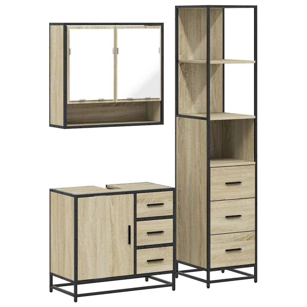 Set Mobili da Bagno 3 pz Rovere Sonoma in Legno Multistrato 3301166