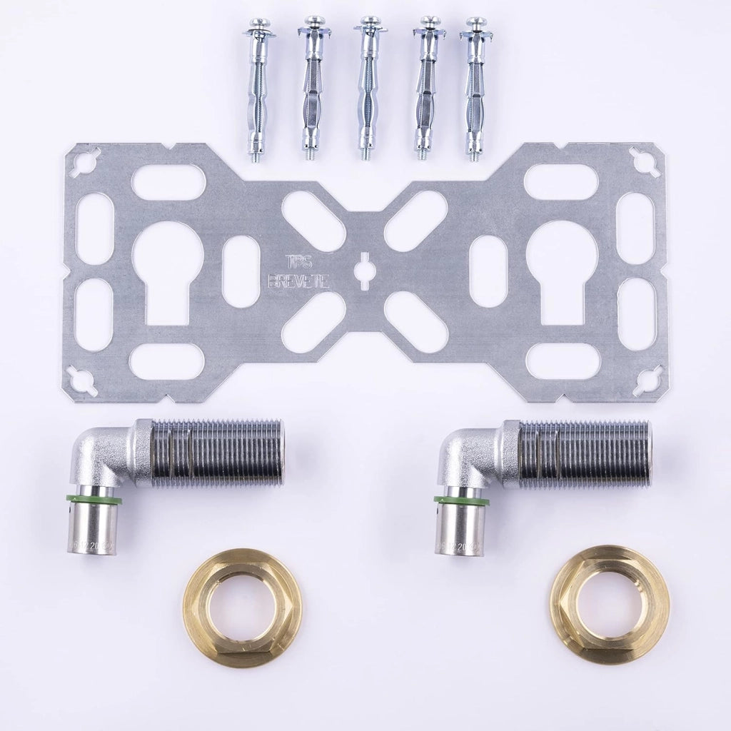 FIXSYSTEM Kit giradischi uscita paratia per tubo PER a crimpare Ø16 - uscite interasse 150 millimetri maschio 20x27 (3/4) per rubinetto doccia/vasca - Installazione visibile