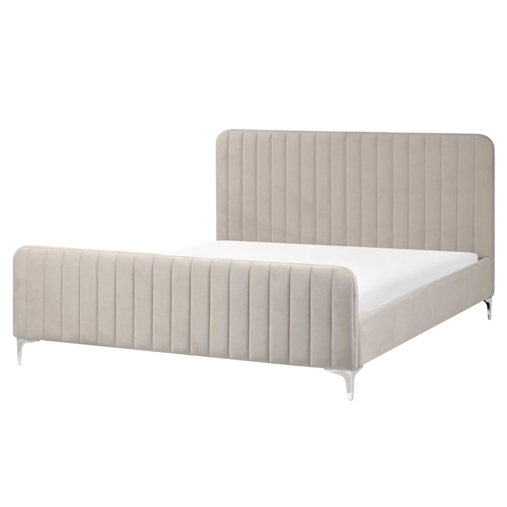 Letto in velluto grigio tortora UE Matrimoniale 160 x 200 cm Testiera Imbottita con Gambe in metallo Design moderno