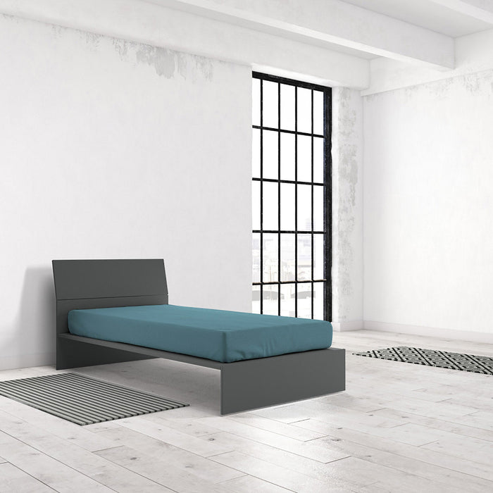 Lenzuolo Sotto1 Piazza e Mezzo con Angoli ed Elastico Tinta Unita in Cotone Ottanio