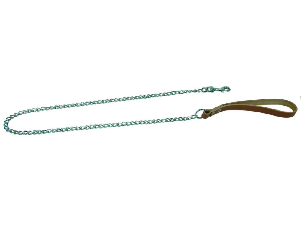GUINZAGLIO PER CANI PESANTE CUOIO NATURALE CON CATENA CROMATA- - lunghezza catena cm.80 spessore mm.2 - 2 pezzi