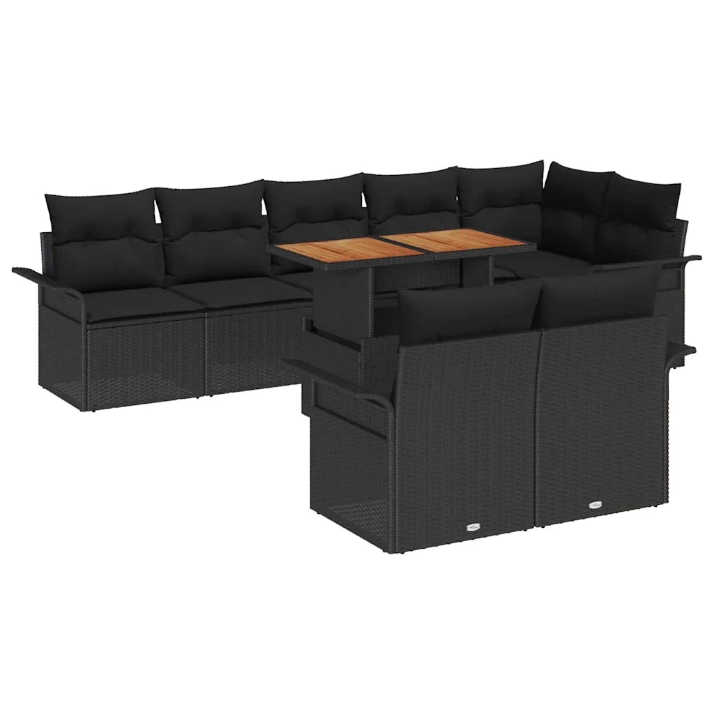 Set Divano da Giardino con cuscino 9 pcs Nero polyrattan