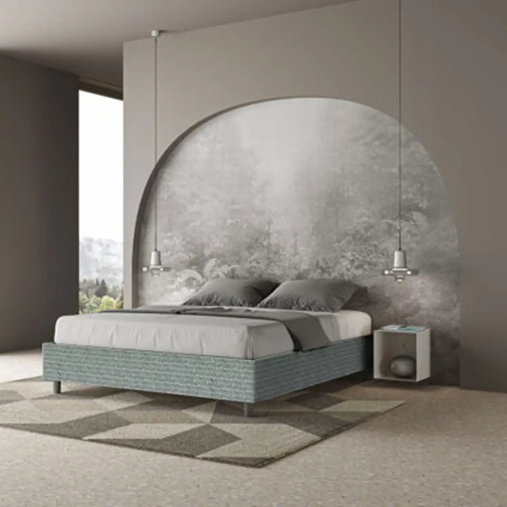 Letto matrimoniale con rete imbottito 160x190 tessuto Aragona 7 azzurro Azelia