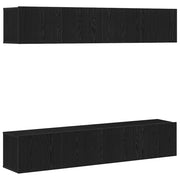 Set di mobili TV a parete in 4 pezzi in legno ingegnerizzato nero e rovere