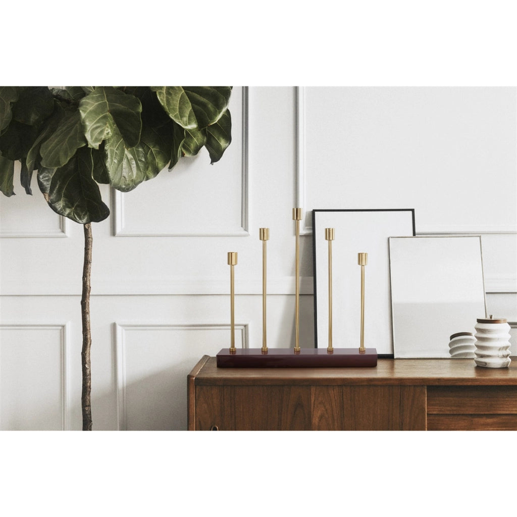 Candelabro Art Deco a 5 fiamme Bordeaux e Oro
