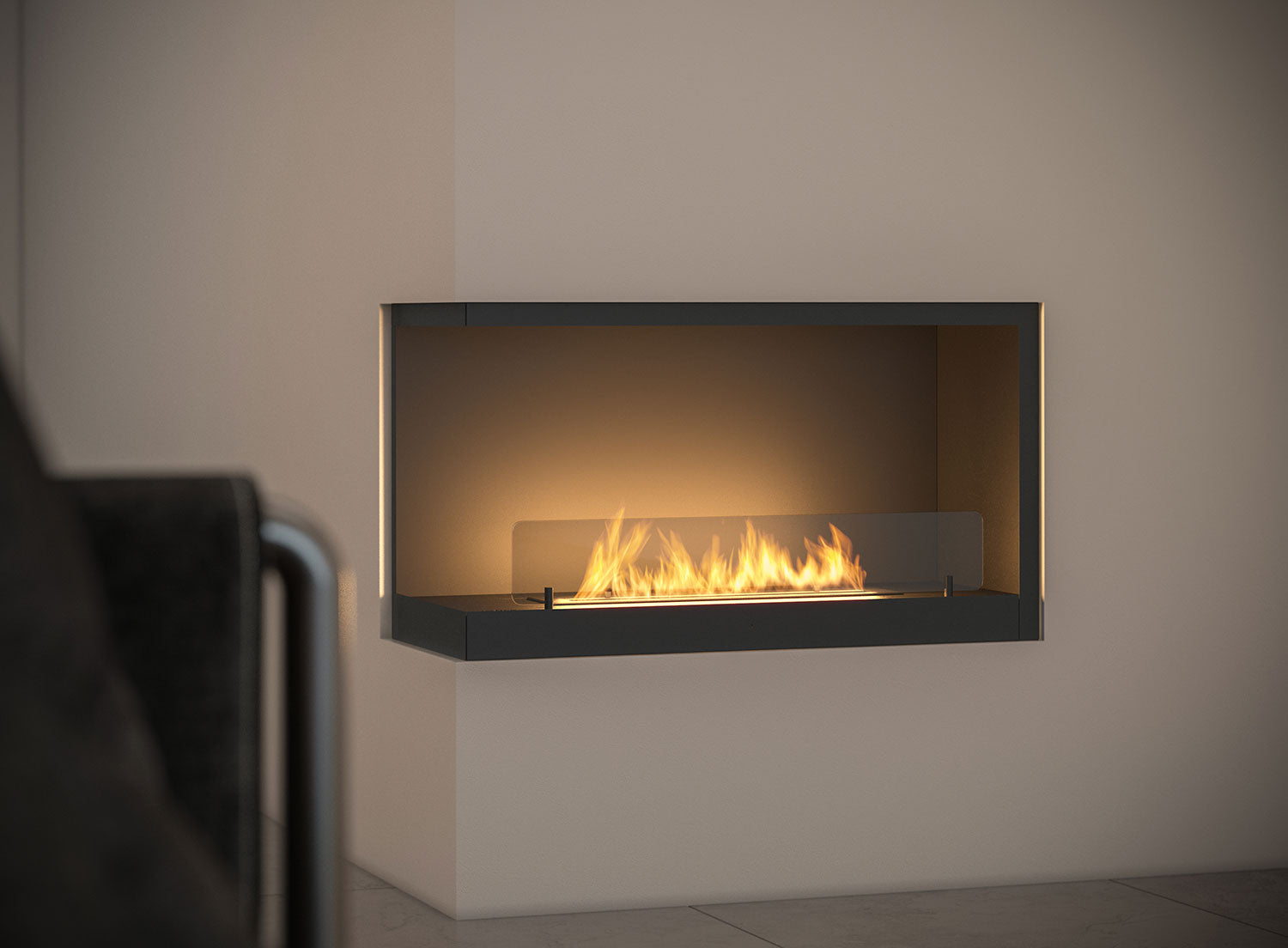 Camino a Bioetanolo da Incasso 80x45 cm Inside L800 V2 Angolo a Sinistra Nero con Vetro