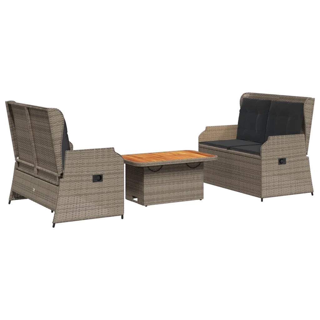Set Divani da Giardino 3 pz con Cuscini in Polyrattan Grigio