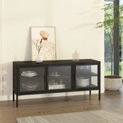 Armadietto con Vetrina Borshavisa Mobile TV con 3 Ante in Vetro 55x118x35 cm [en.casa]