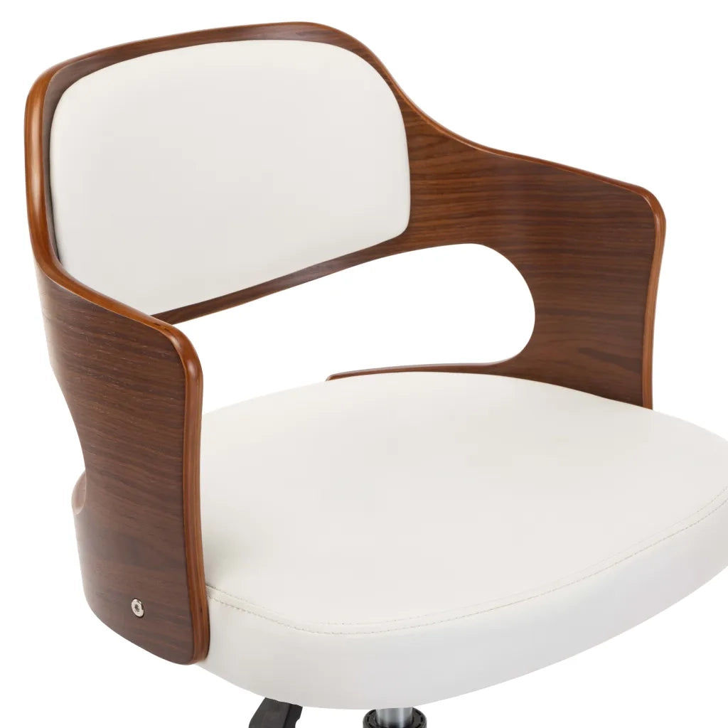 Sedia da Ufficio Girevole Bianca in Legno Piegato e Similpelle 3054849