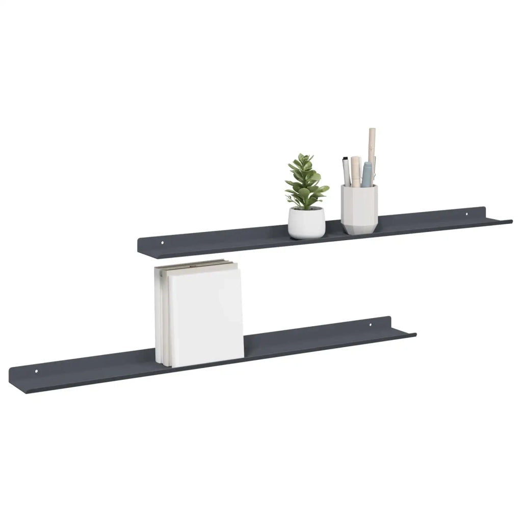 2 pz Mensola | Ripiano | Scaffale sospesa Antracite 80 x 9 x 2,5 cm Acciaio