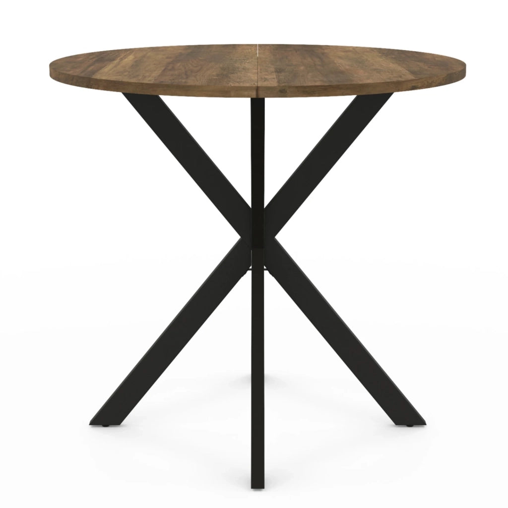 IDMarket - HAWKINS mesa de comedor redonda 2-4 personas con patas de araña negro y madera antigua 80 cm