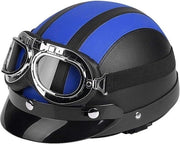 Elmetto scooter a metà copertura in pelle con visiera UV - blu.