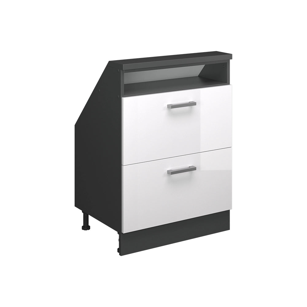 Mobile cucina sottotetto R-Line Bianco lucido/Antracite 60 cm con 2 cassetti Vicco