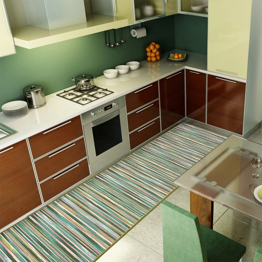 Tappeto Cucina Bordato Tessitura Piatta Bagno Camera Corridoio Stile Bamboo Verde 52x240 cm