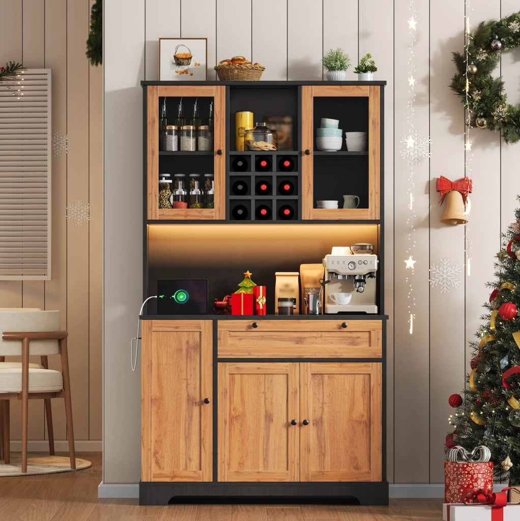 Credenza cucina con LED, presa integrata e vano portabottiglie