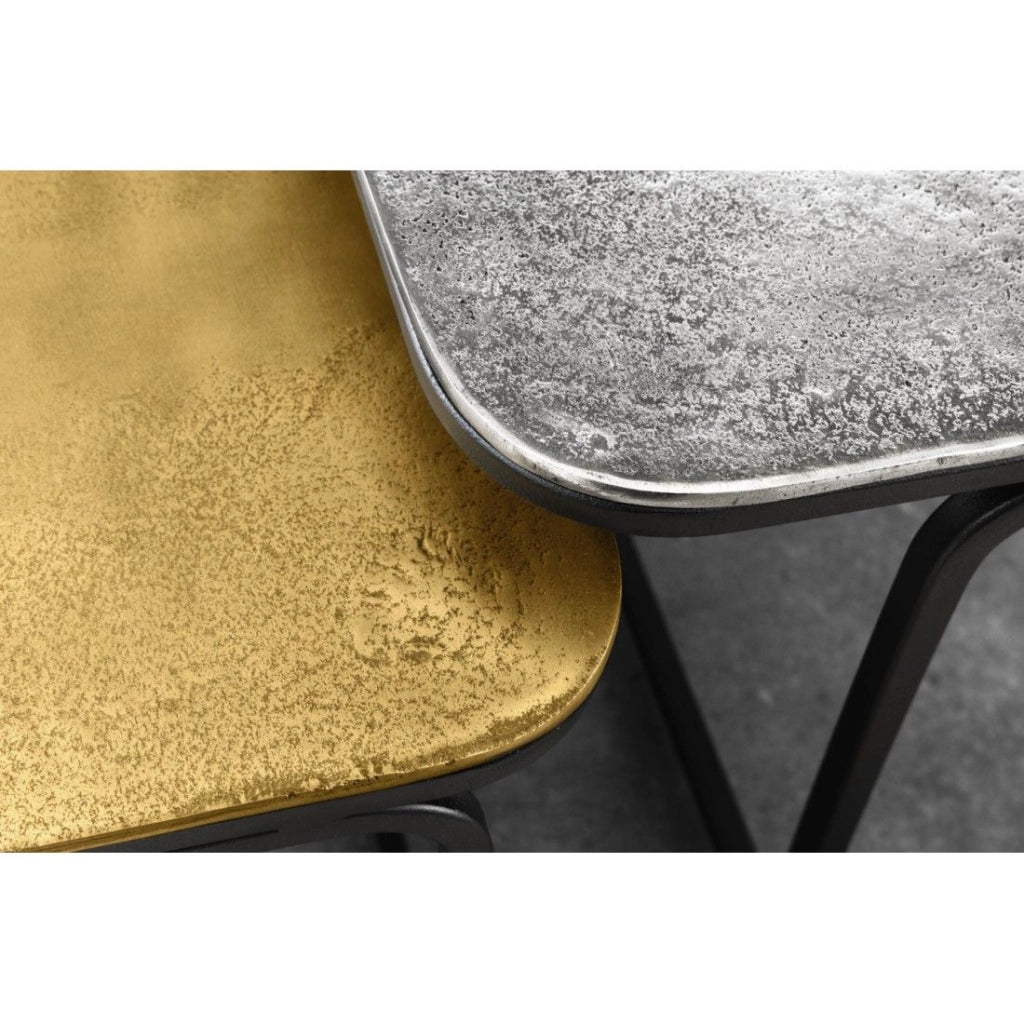 Set di 2 tavolini METRIX quadrati dorati e argentati - Tavolini design impilabili in metallo