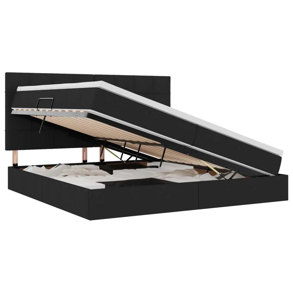 Letto con contenitore e LED Nero 200 x 200 cm Poliestere