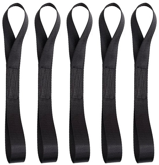 5 pacchi di lacci di fissaggio in doppia lusso, 20 x 2,5 cm, estremamente resistenti, lacci, lacci di corda, cinghie di fissaggio, cinghie di tiraggio per fissare biciclette in rimorchi e per trasporto di motocicli, nero