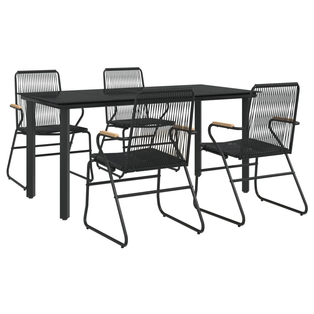 Set da Pranzo da Giardino 5 pz | Set Salotto da Giardino Nero in Rattan PVC