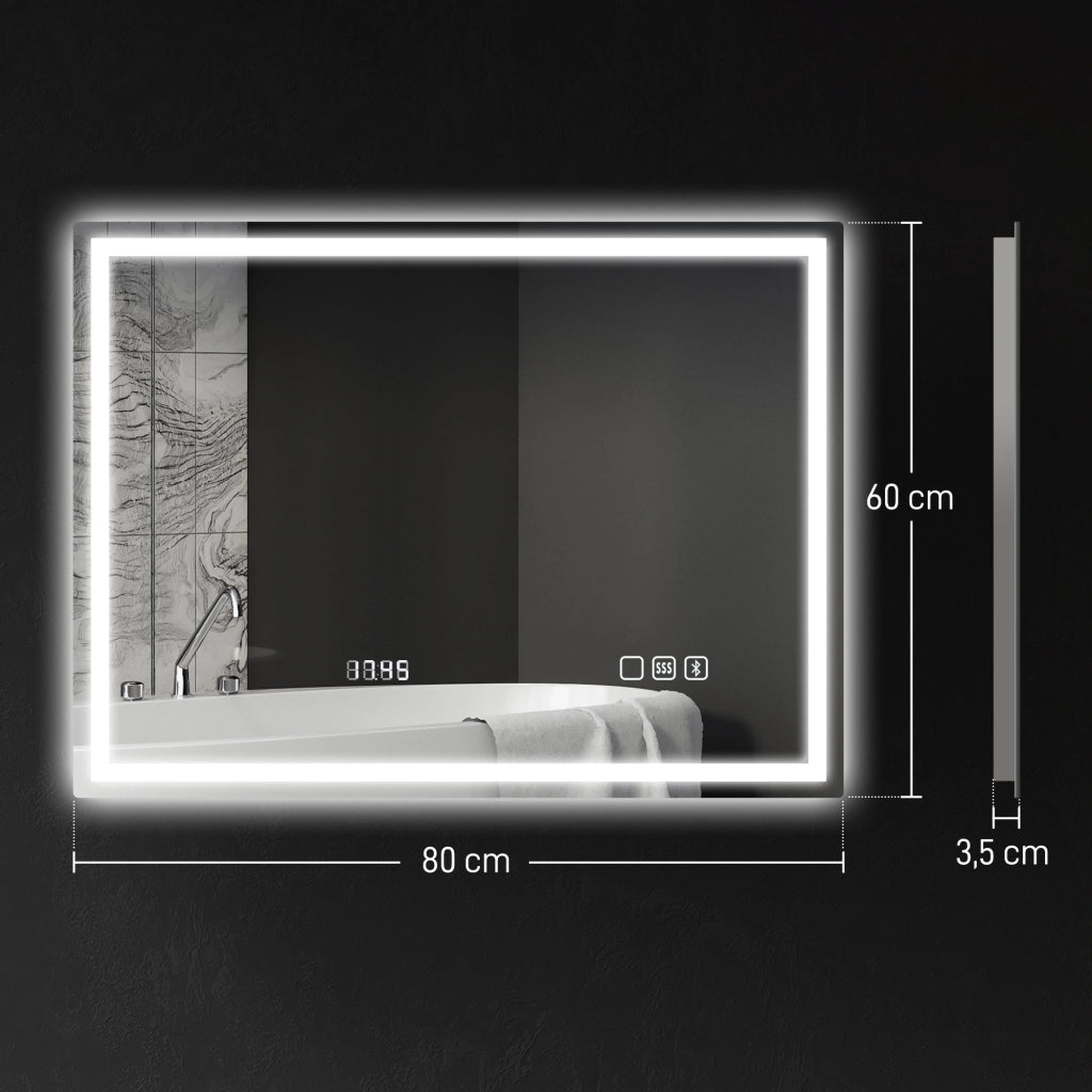 Specchio Bagno LED Bluetooth 60x80cm ¨C Xylo ¨C Antiappannamento Luce Regolabile Touch Argento