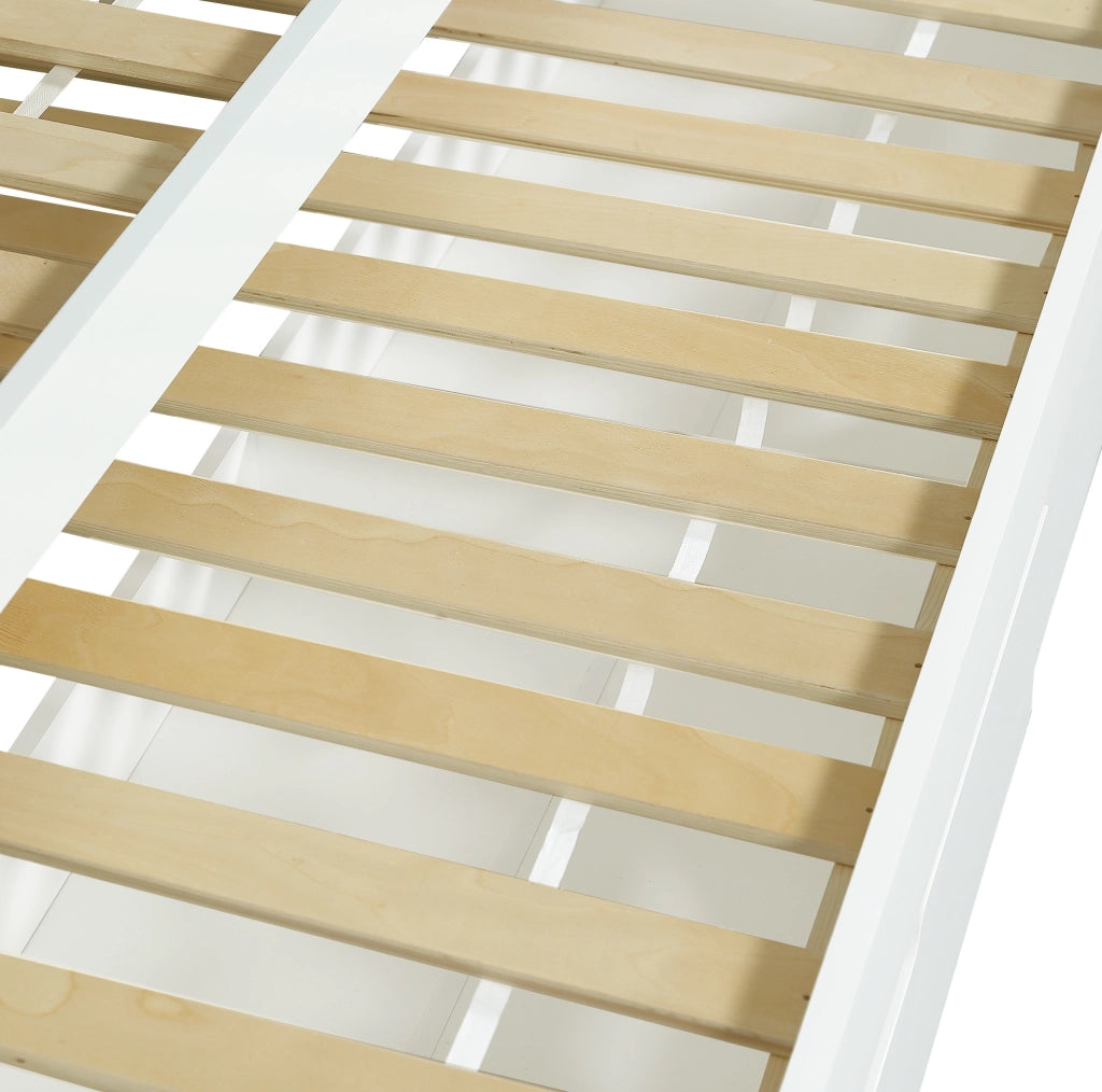 Letto multifunzione con letto estraibile, 2 cassetti e struttura in legno bianco