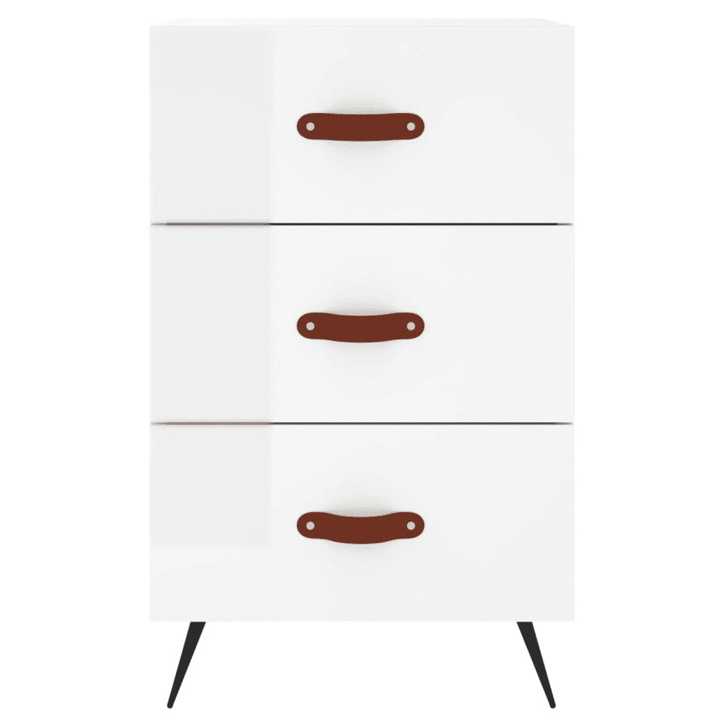 Comodino | Armadio da Notte | Mobiletto da notte Bianco Lucido 40x40x66 cm in Legno Multistrato