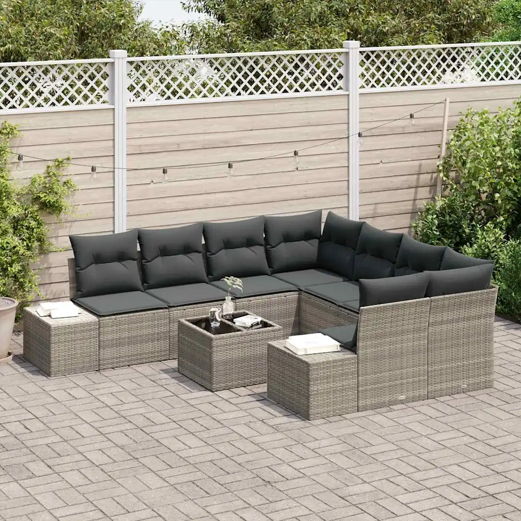 Set Divano da Giardino 9 pcs Grigio chiaro polyrattan