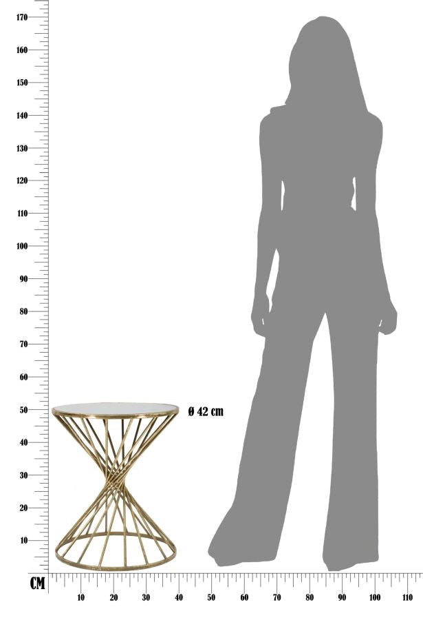 Tavolinetto Hypnos Ø42x50 cm in Ferro MDF e Vetro Oro