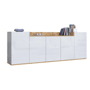 Madia Cordele, Credenza 7 Ripiani Made in Italy, 200x35x70h cm Bianco Lucido