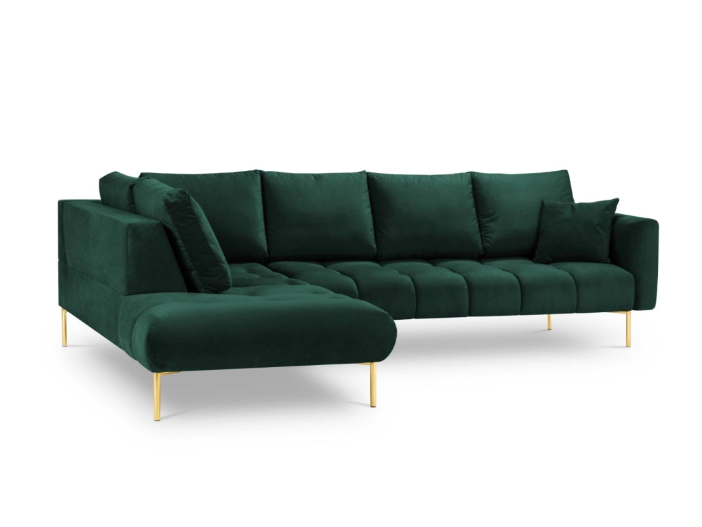 Cosmopolitan Design - Divano angolare sinistro "Hastings" 5 posti in velluto verde bottiglia 