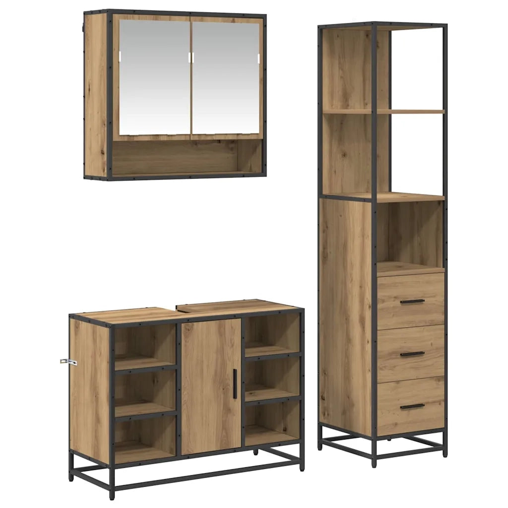 Set di mobili per il bagno con porta 3 pcs Rovere artigianale 3402570